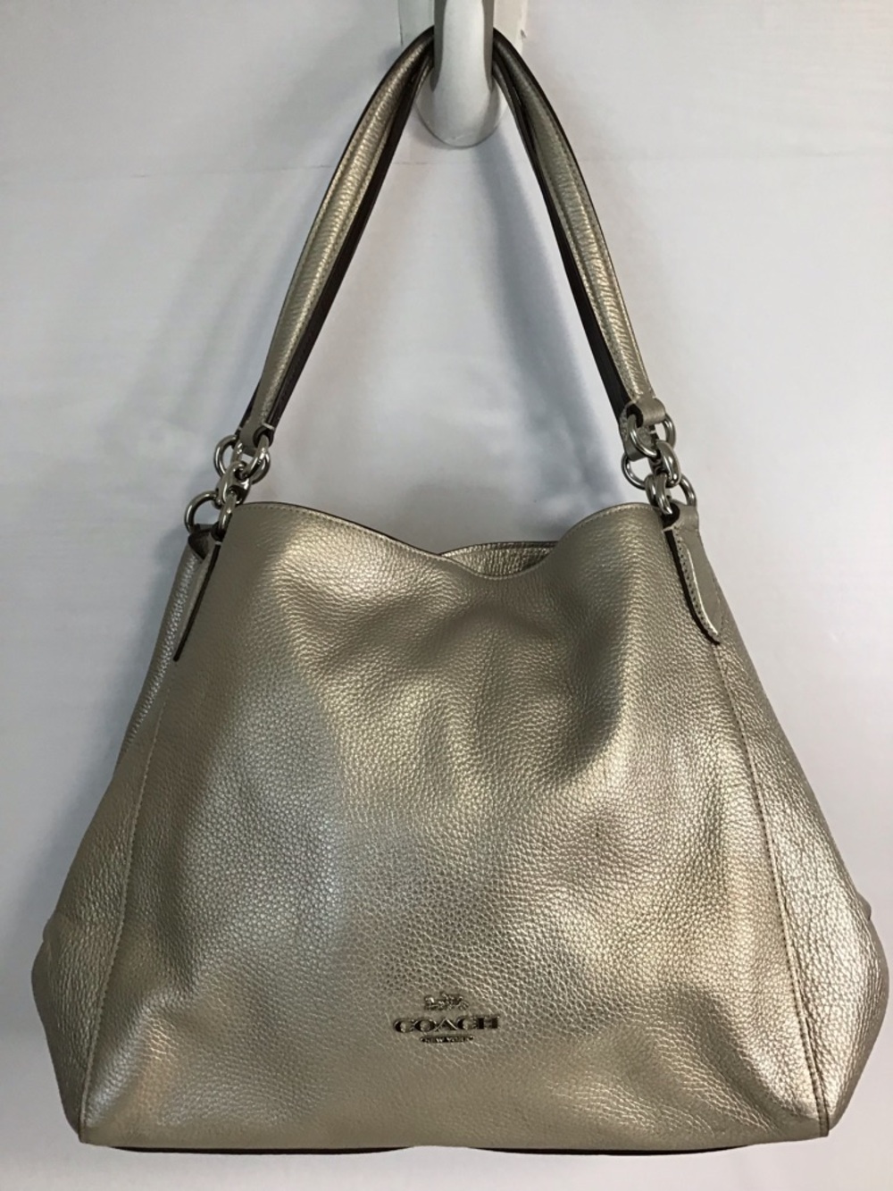 Coach Hallie Pebble Leather Shoulder Bag Metallic Campaign Gold  Hobo